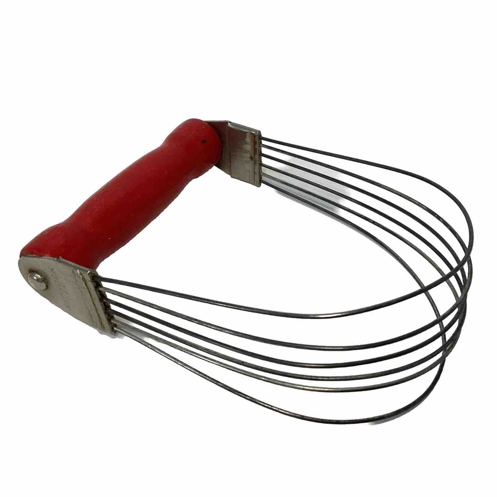 Vintage Red Wood Handled Wire Pastry Dough Cutter Blender Androck Steel USA